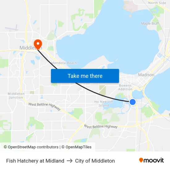 Fish Hatchery at Midland to City of Middleton map