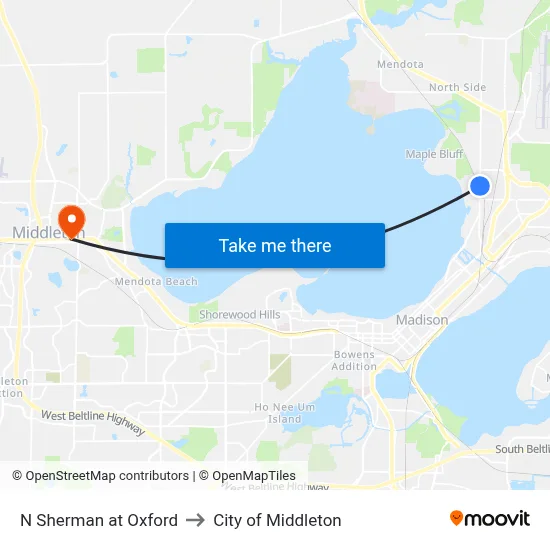 N Sherman at Oxford to City of Middleton map