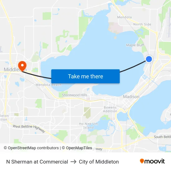 N Sherman at Commercial to City of Middleton map