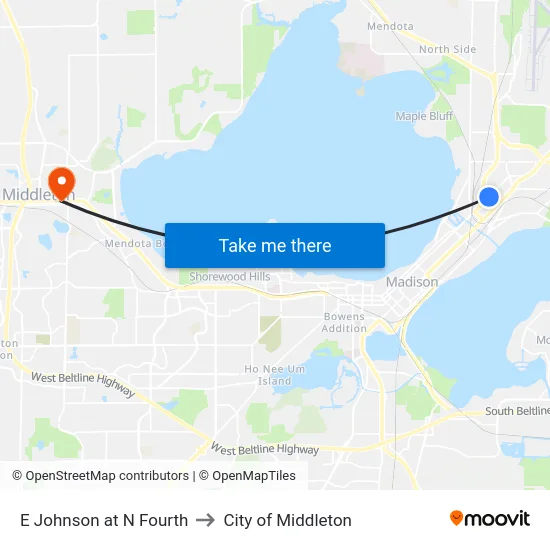 E Johnson at N Fourth to City of Middleton map