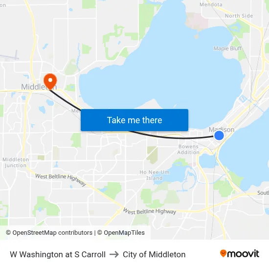 W Washington at S Carroll to City of Middleton map