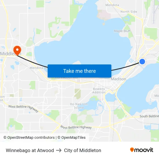 Winnebago at Atwood to City of Middleton map