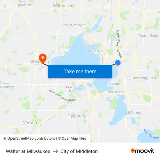 Walter at Milwaukee to City of Middleton map