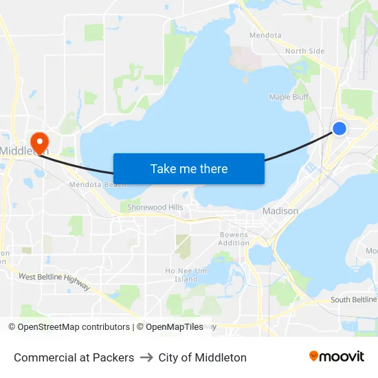 Commercial at Packers to City of Middleton map