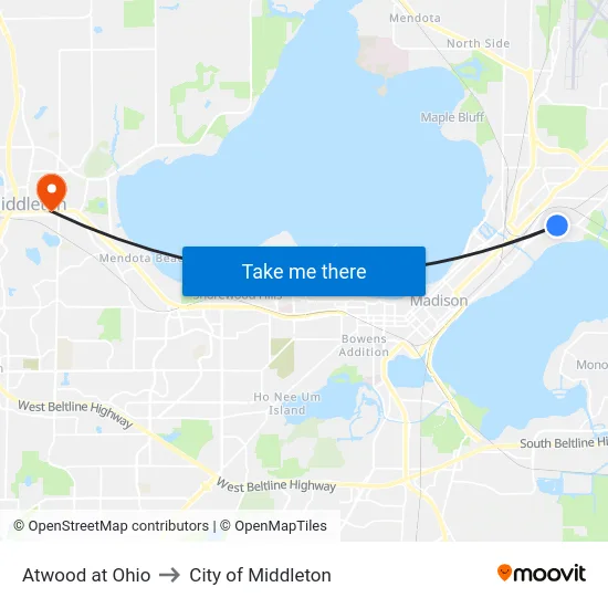 Atwood at Ohio to City of Middleton map