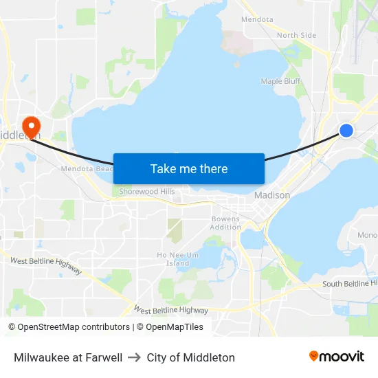 Milwaukee at Farwell to City of Middleton map