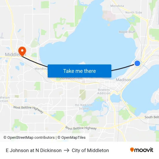 E Johnson at N Dickinson to City of Middleton map