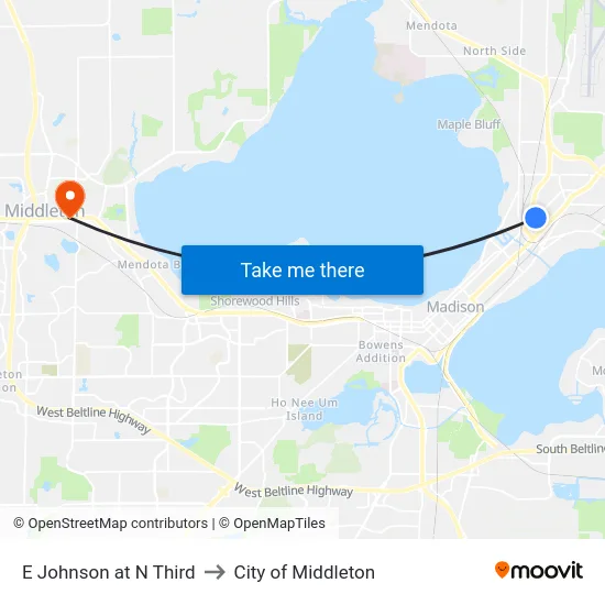 E Johnson at N Third to City of Middleton map