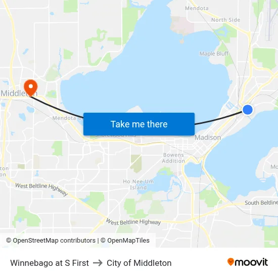 Winnebago at S First to City of Middleton map