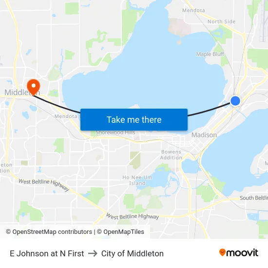 E Johnson at N First to City of Middleton map