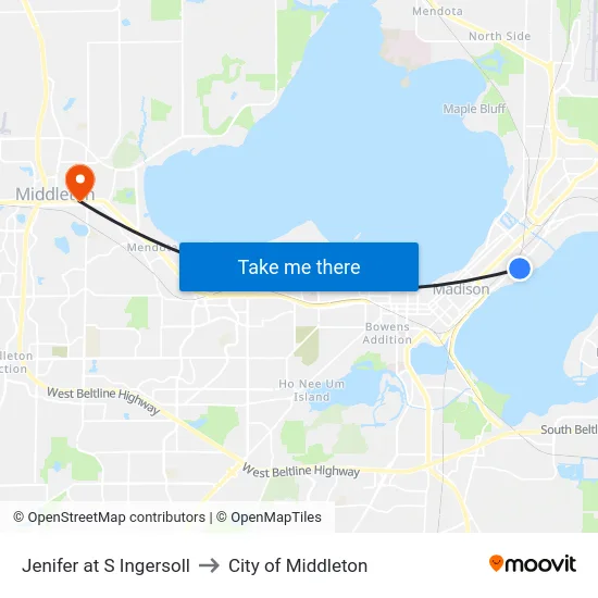 Jenifer at S Ingersoll to City of Middleton map