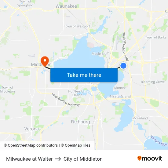 Milwaukee at Walter to City of Middleton map