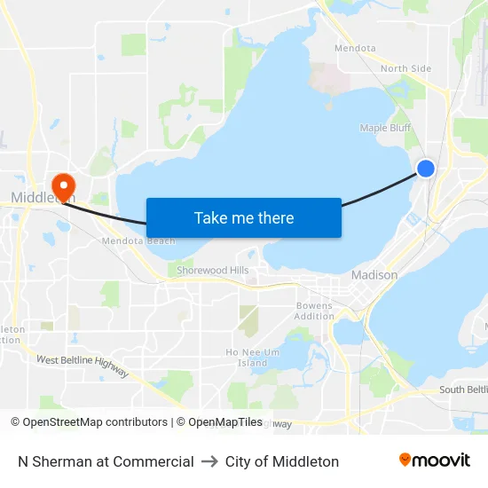 N Sherman at Commercial to City of Middleton map