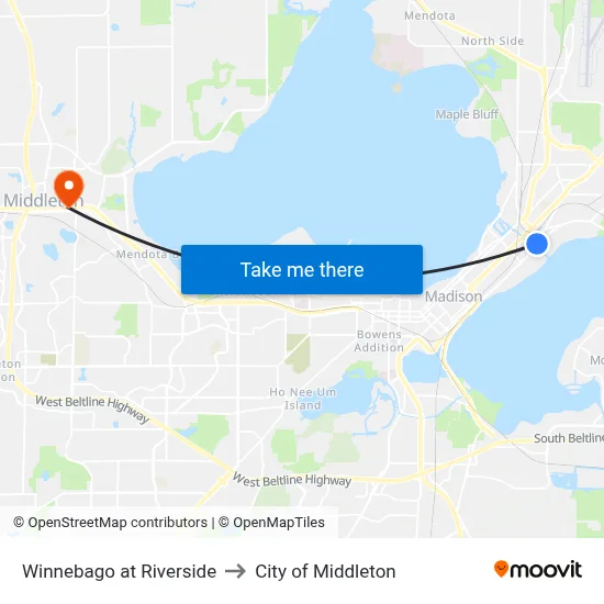 Winnebago at Riverside to City of Middleton map