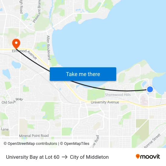 University Bay at Lot 60 to City of Middleton map