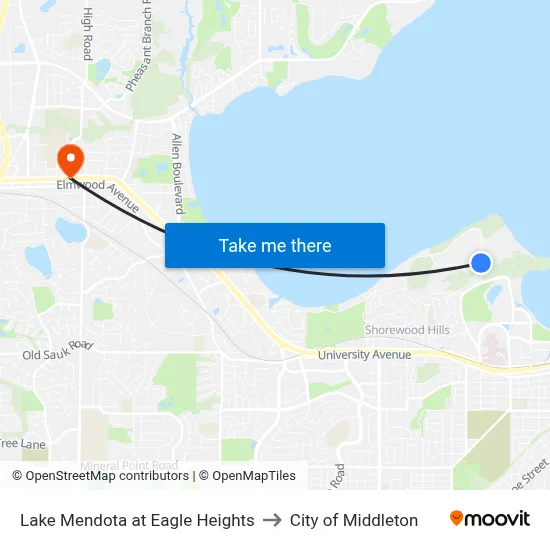 Lake Mendota at Eagle Heights to City of Middleton map