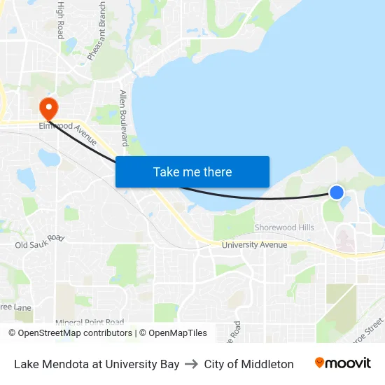 Lake Mendota at University Bay to City of Middleton map