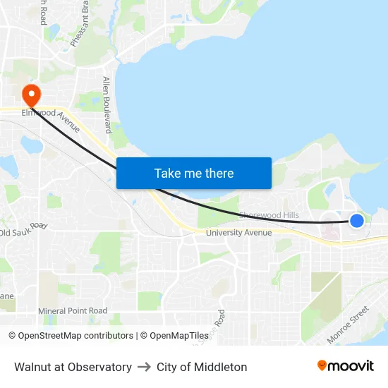 Walnut at Observatory to City of Middleton map
