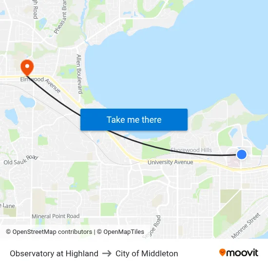 Observatory at Highland to City of Middleton map