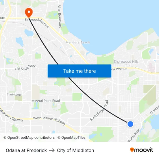 Odana at Frederick to City of Middleton map