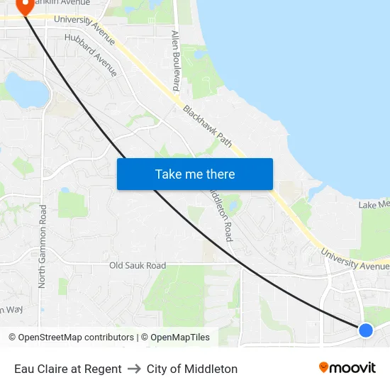 Eau Claire at Regent to City of Middleton map