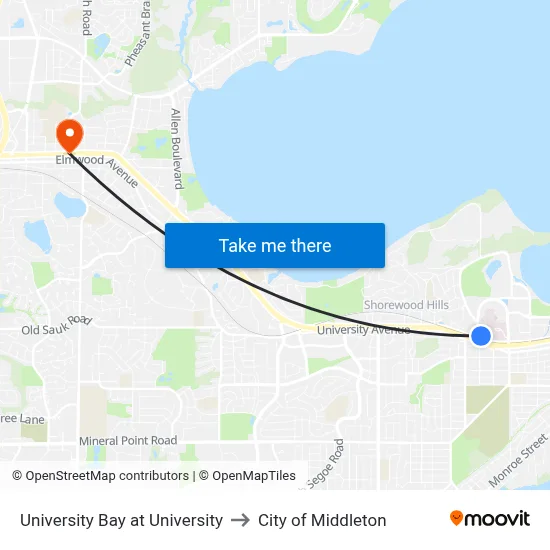 University Bay at University to City of Middleton map