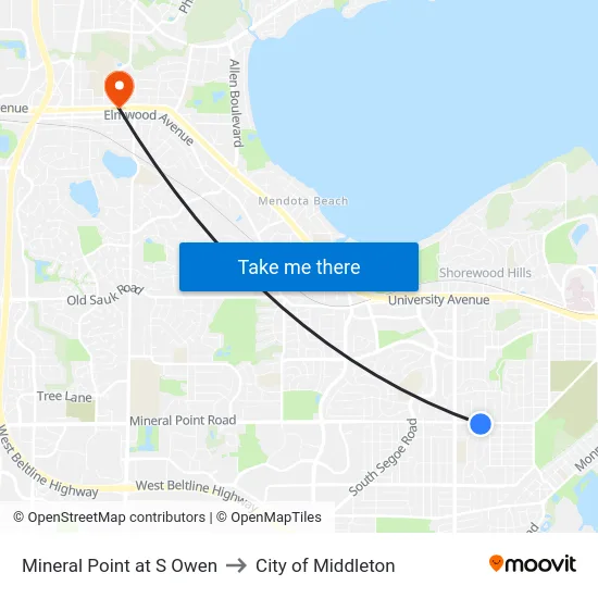 Mineral Point at S Owen to City of Middleton map