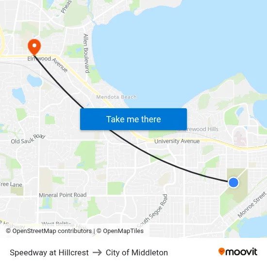 Speedway at Hillcrest to City of Middleton map