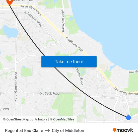 Regent at Eau Claire to City of Middleton map