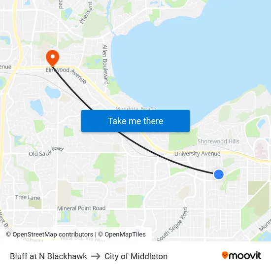 Bluff at N Blackhawk to City of Middleton map