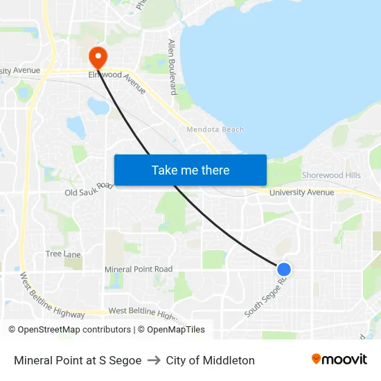 Mineral Point at S Segoe to City of Middleton map