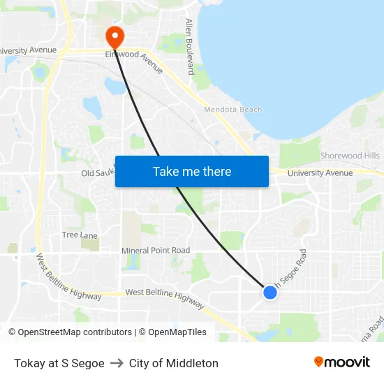 Tokay at S Segoe to City of Middleton map