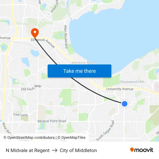 N Midvale at Regent to City of Middleton map