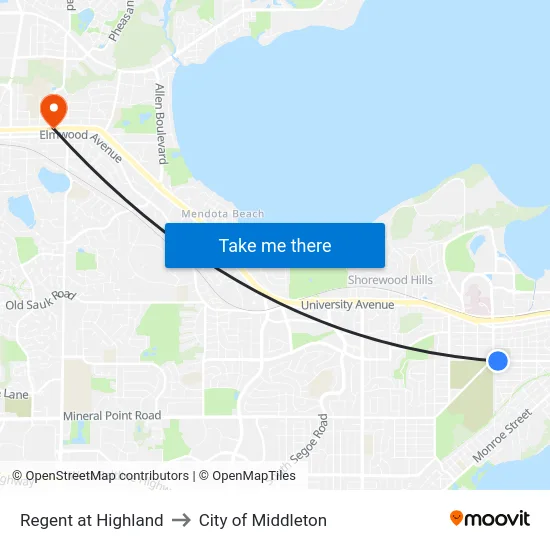 Regent at Highland to City of Middleton map
