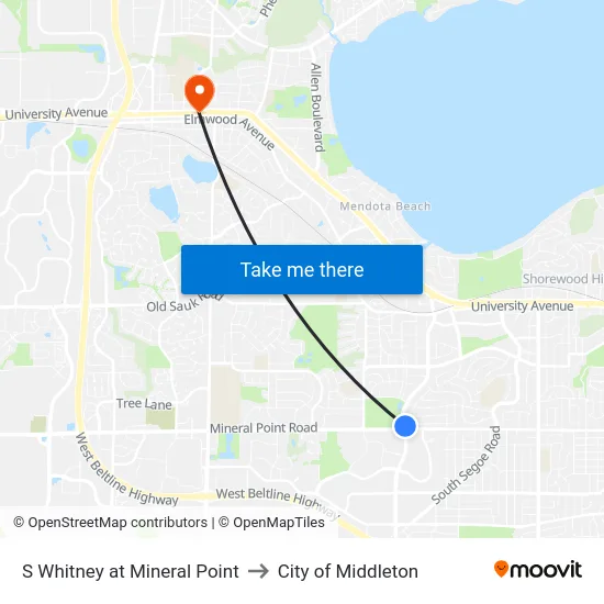 S Whitney at Mineral Point to City of Middleton map