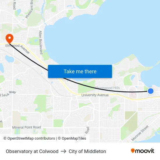 Observatory at Colwood to City of Middleton map
