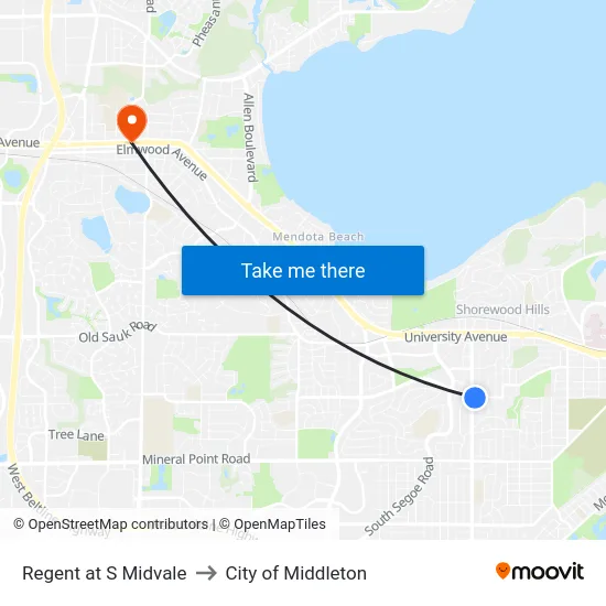 Regent at S Midvale to City of Middleton map