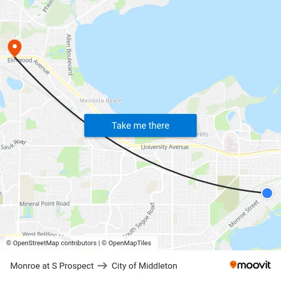 Monroe at S Prospect to City of Middleton map
