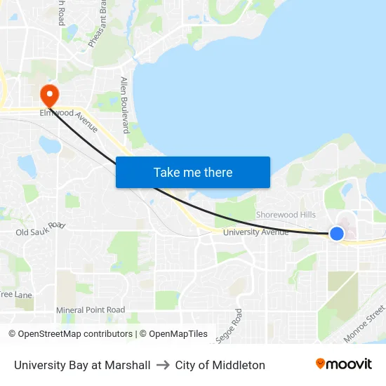 University Bay at Marshall to City of Middleton map