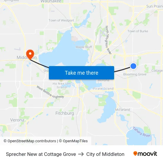 Sprecher New at Cottage Grove to City of Middleton map