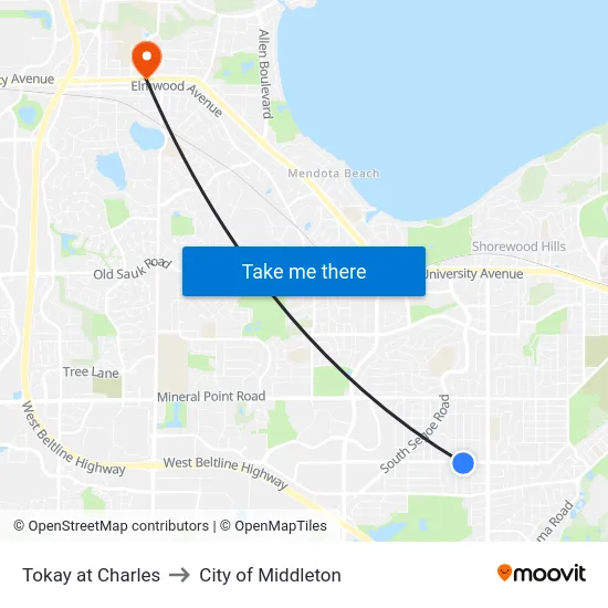 Tokay at Charles to City of Middleton map