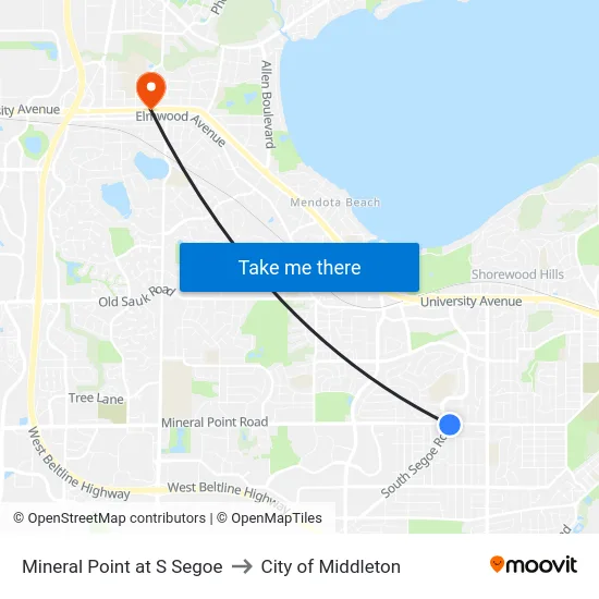 Mineral Point at S Segoe to City of Middleton map