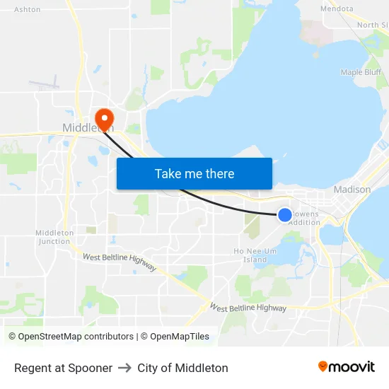 Regent at Spooner to City of Middleton map