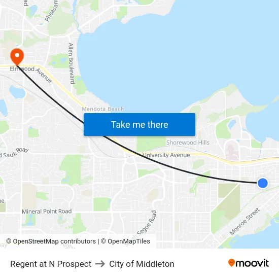 Regent at N Prospect to City of Middleton map