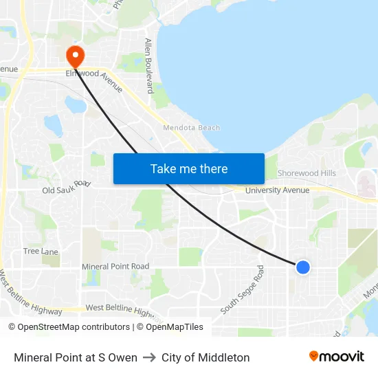 Mineral Point at S Owen to City of Middleton map