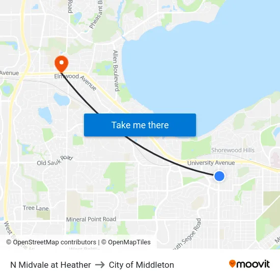 N Midvale at Heather to City of Middleton map