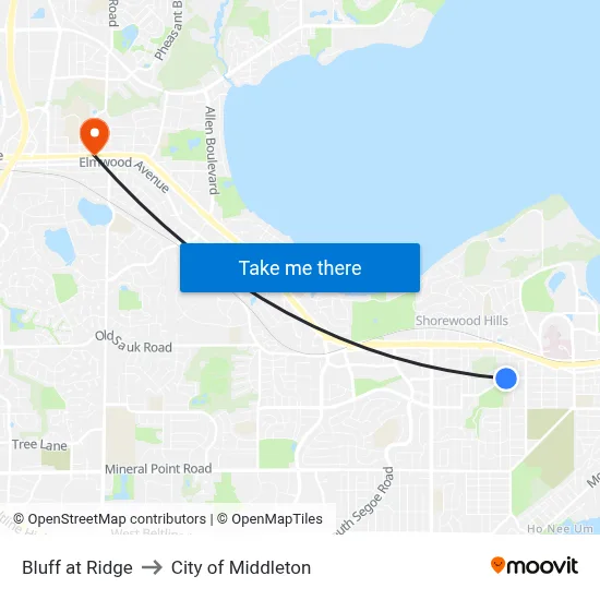 Bluff at Ridge to City of Middleton map