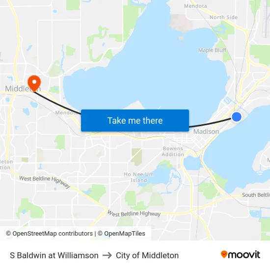 S Baldwin at Williamson to City of Middleton map
