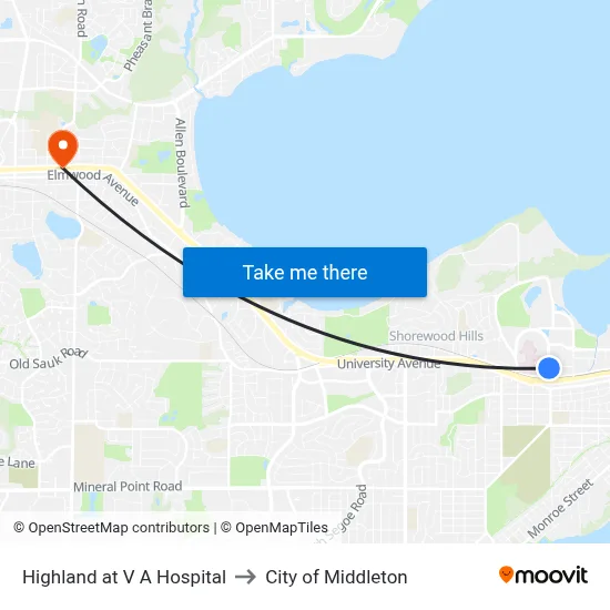 Highland at V A Hospital to City of Middleton map