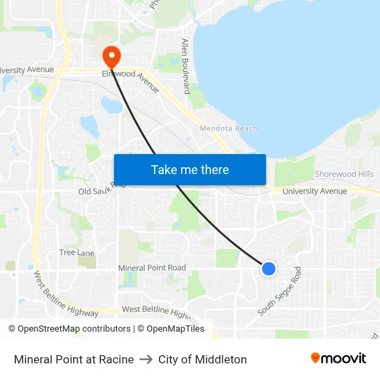Mineral Point at Racine to City of Middleton map